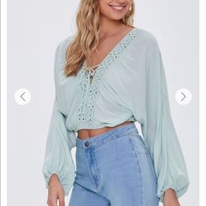 NEW Forever 21 Lace Up Boho Crop Top